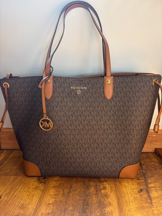 Michael Kors Handbags - Michael Kors Dark Brown Signature Logo Tote with Tan Trim